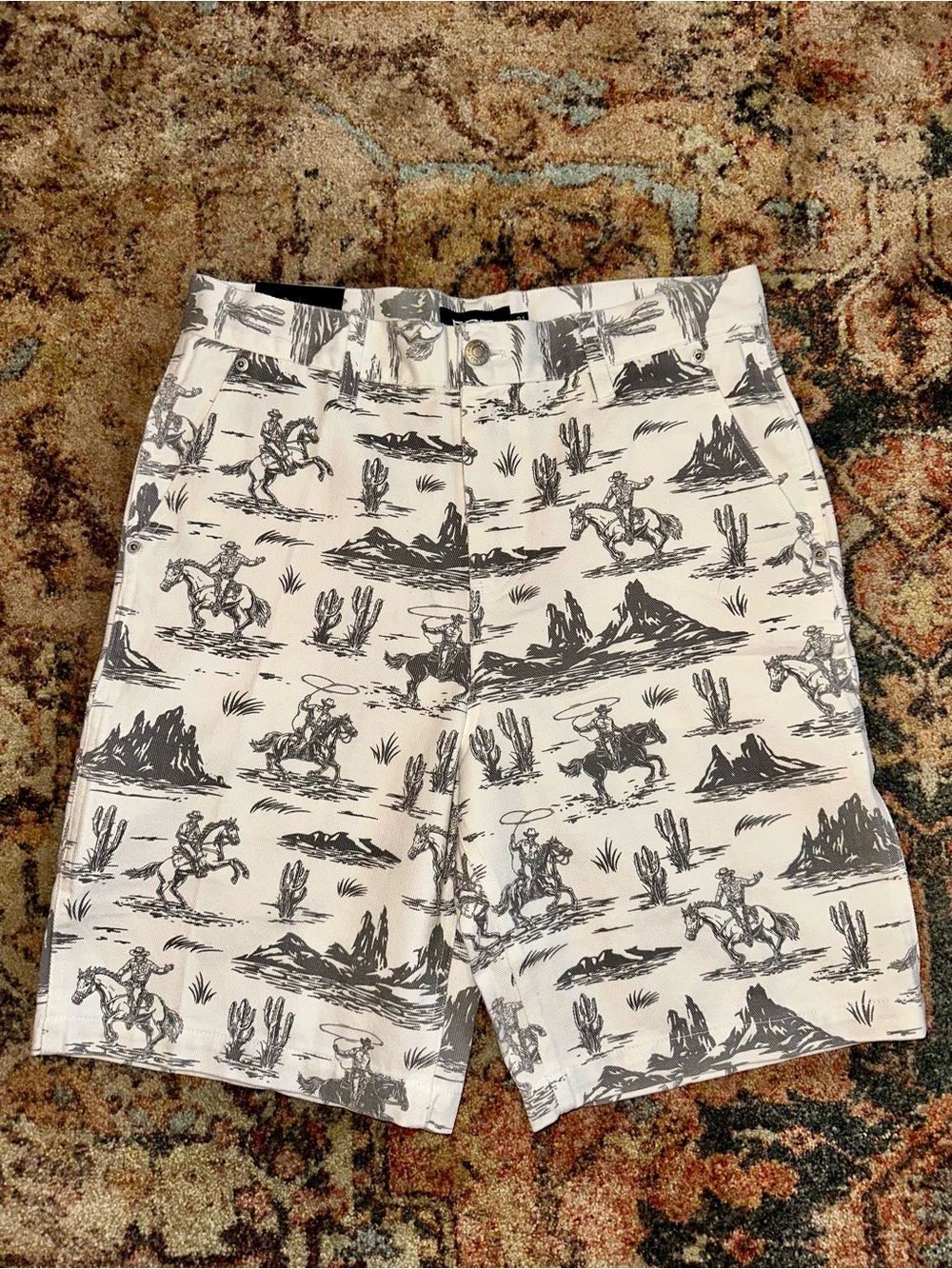 RSQ White Shorts with Black Cowboy Print
